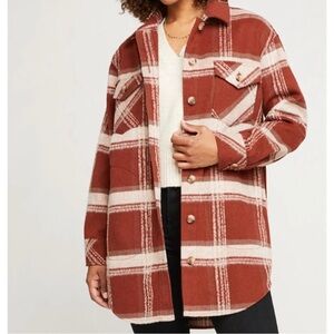 Gentle Fawn Leighton Jacket Red and Cream Plaid Flannel Button Up Long Shacket